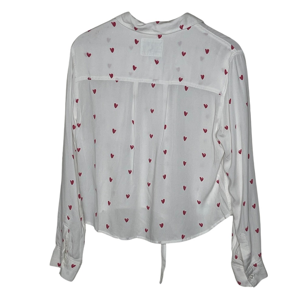 Rails Women's Button Down Shirt Top Small Heart Print Tie Front White Casual - Picture 2 of 8